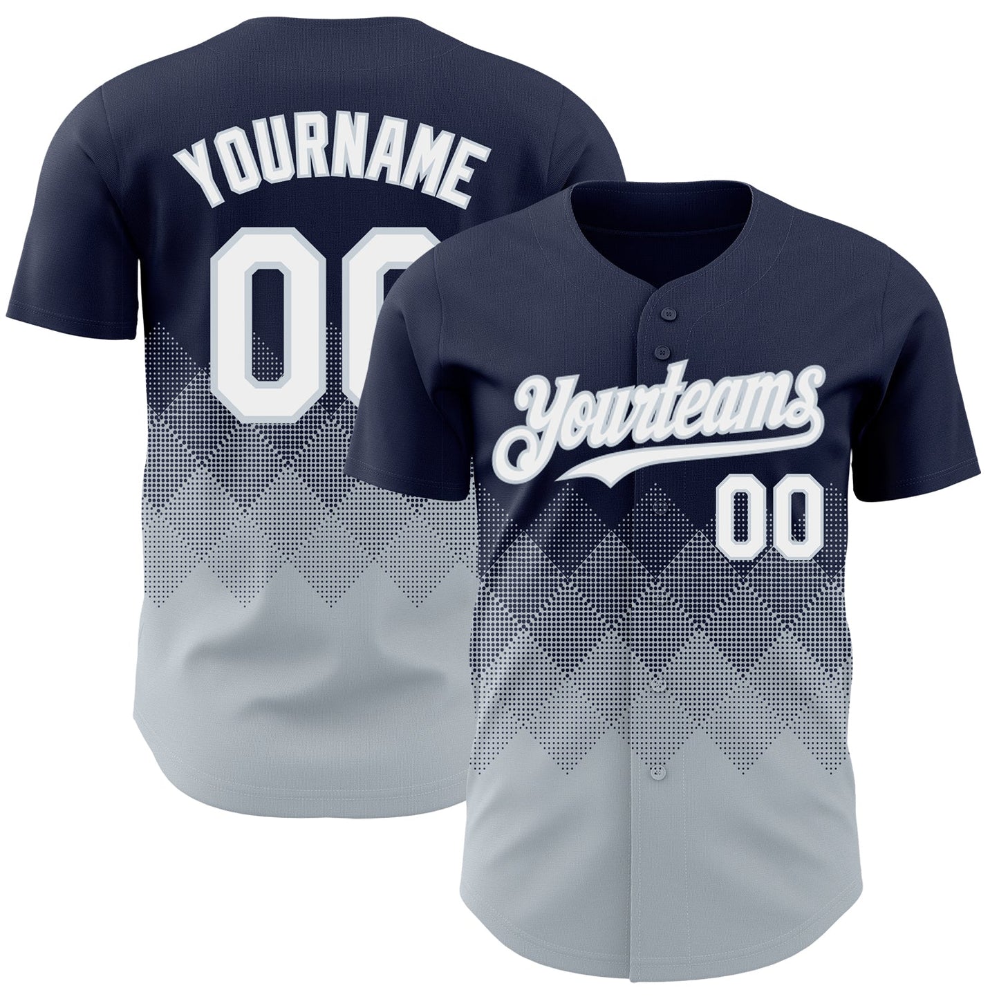 Custom Navy White-Silver 3D Gradient Square Shape Authentic Baseball Jersey - Main View