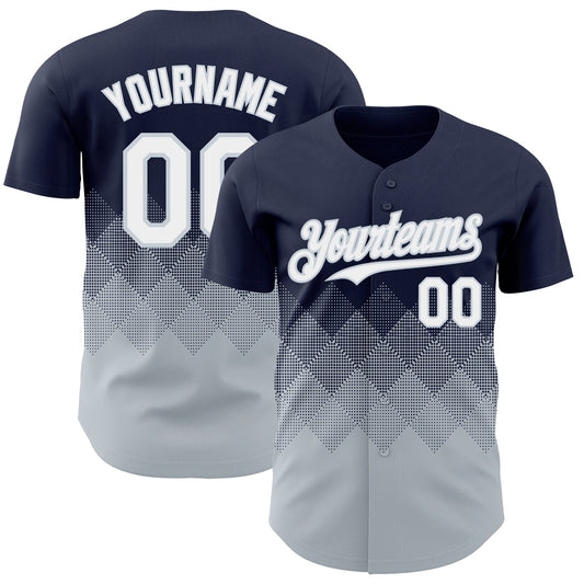 Custom Navy White-Silver 3D Gradient Square Shape Authentic Baseball Jersey - Main View