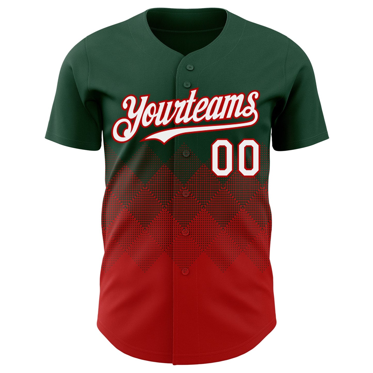 Custom Green White-Red 3D Gradient Square Shape Authentic Baseball Jersey view 2