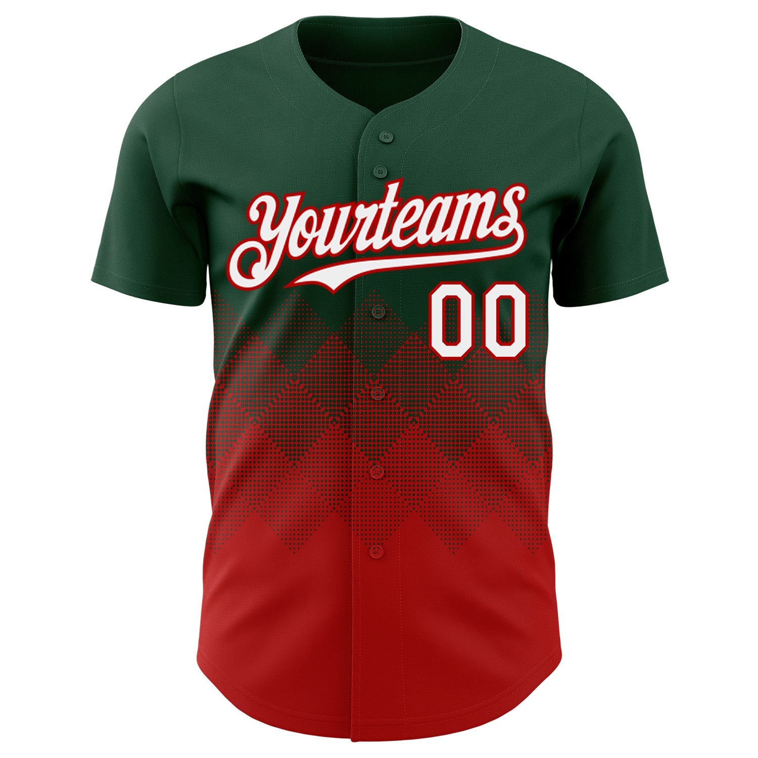 Custom Green White-Red 3D Gradient Square Shape Authentic Baseball Jersey view 2