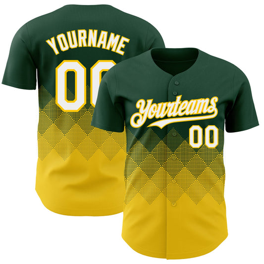 Custom Green White-Yellow 3D Gradient Square Shape Authentic Baseball Jersey - Main View