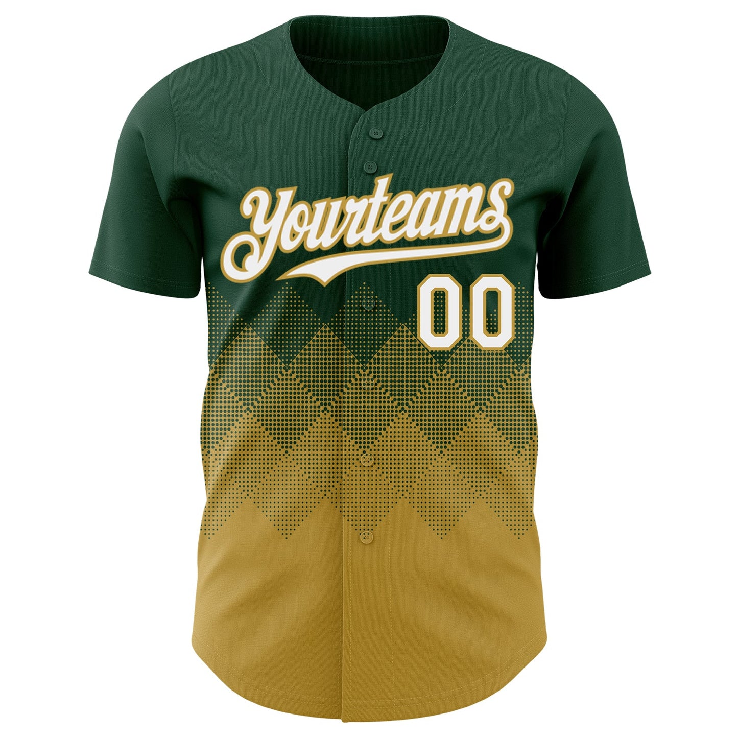 Custom Green White-Old Gold 3D Gradient Square Shape Authentic Baseball Jersey view 2