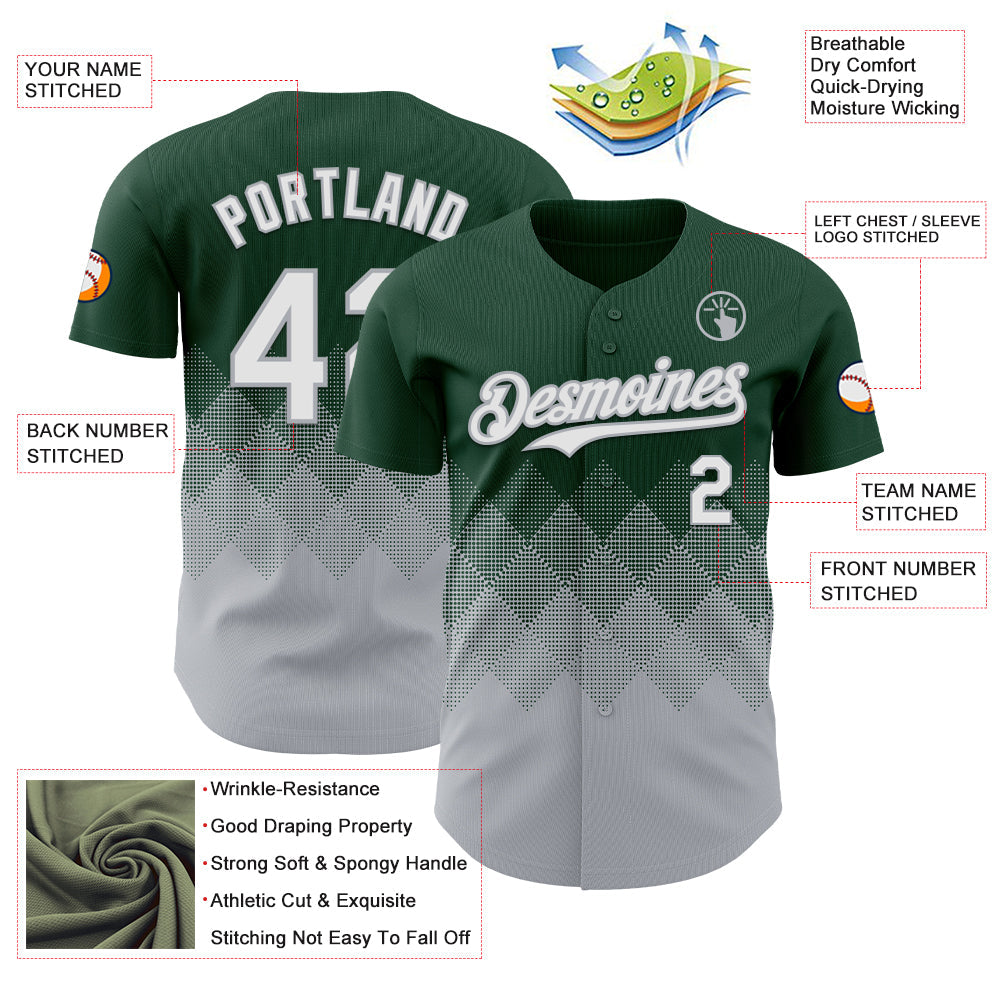 Custom Green White-Gray 3D Gradient Square Shape Authentic Baseball Jersey view 3