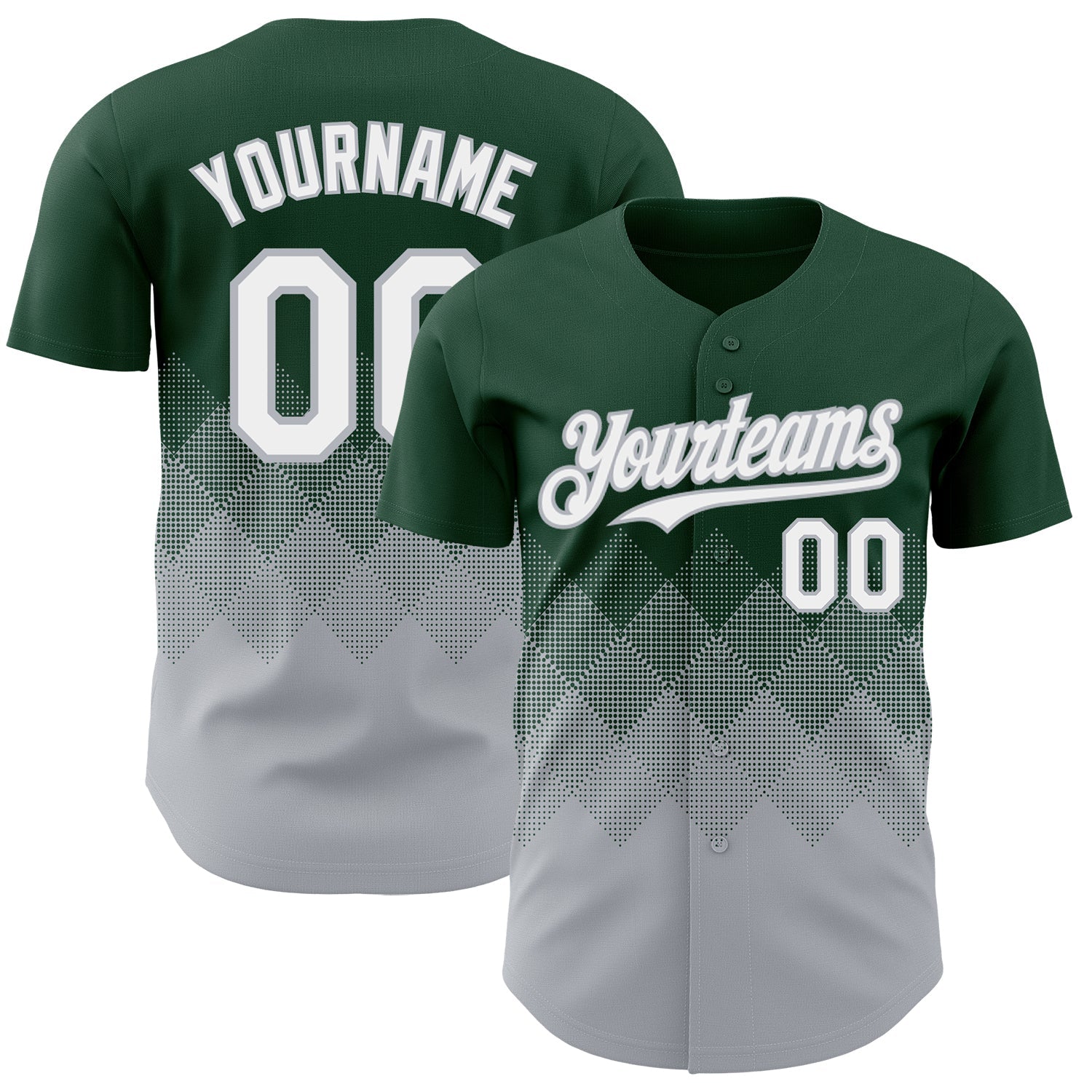 Custom Green White-Gray 3D Gradient Square Shape Authentic Baseball Jersey - Main View