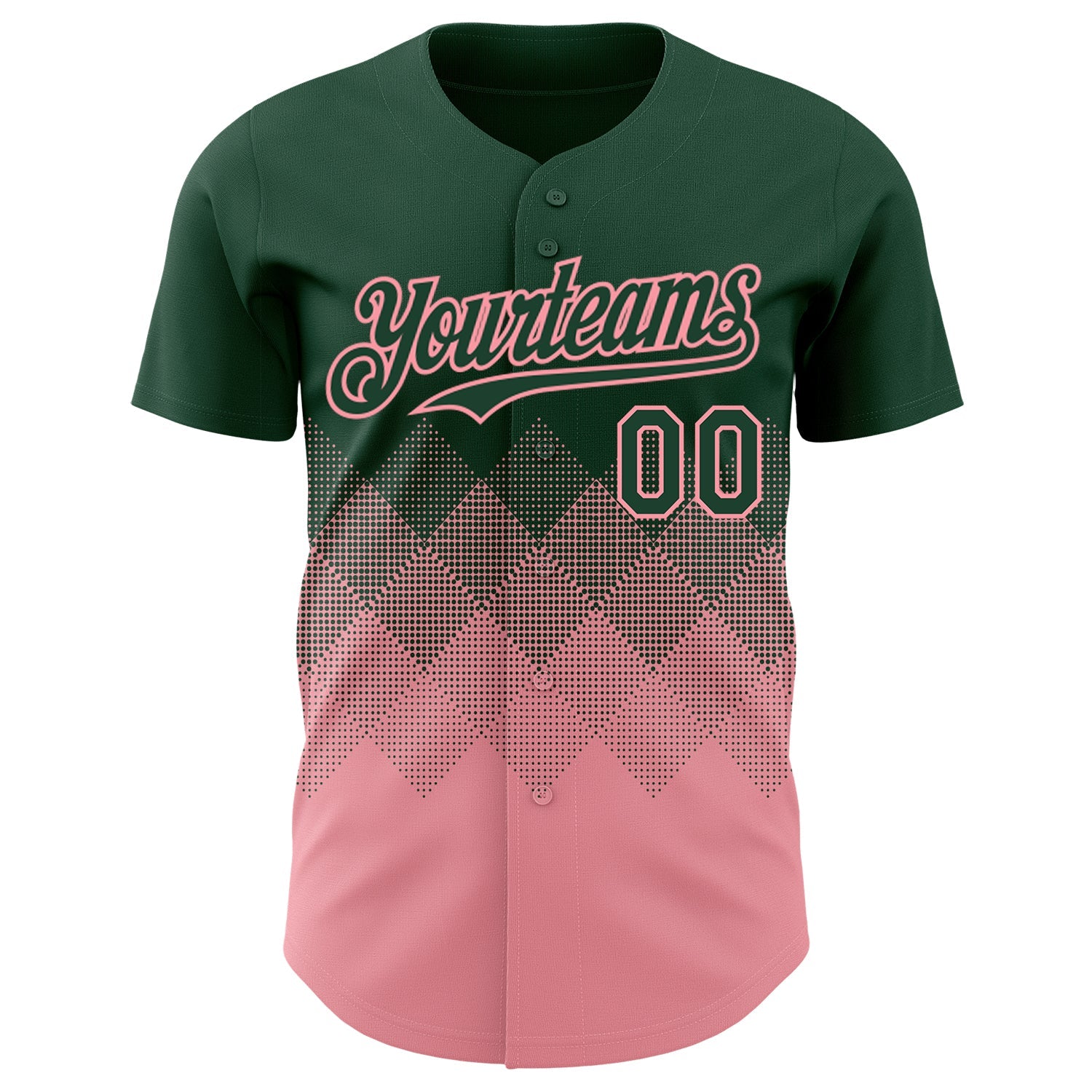 Custom Green Medium Pink 3D Gradient Square Shape Authentic Baseball Jersey view 2