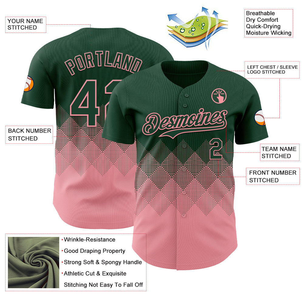 Custom Green Medium Pink 3D Gradient Square Shape Authentic Baseball Jersey view 3