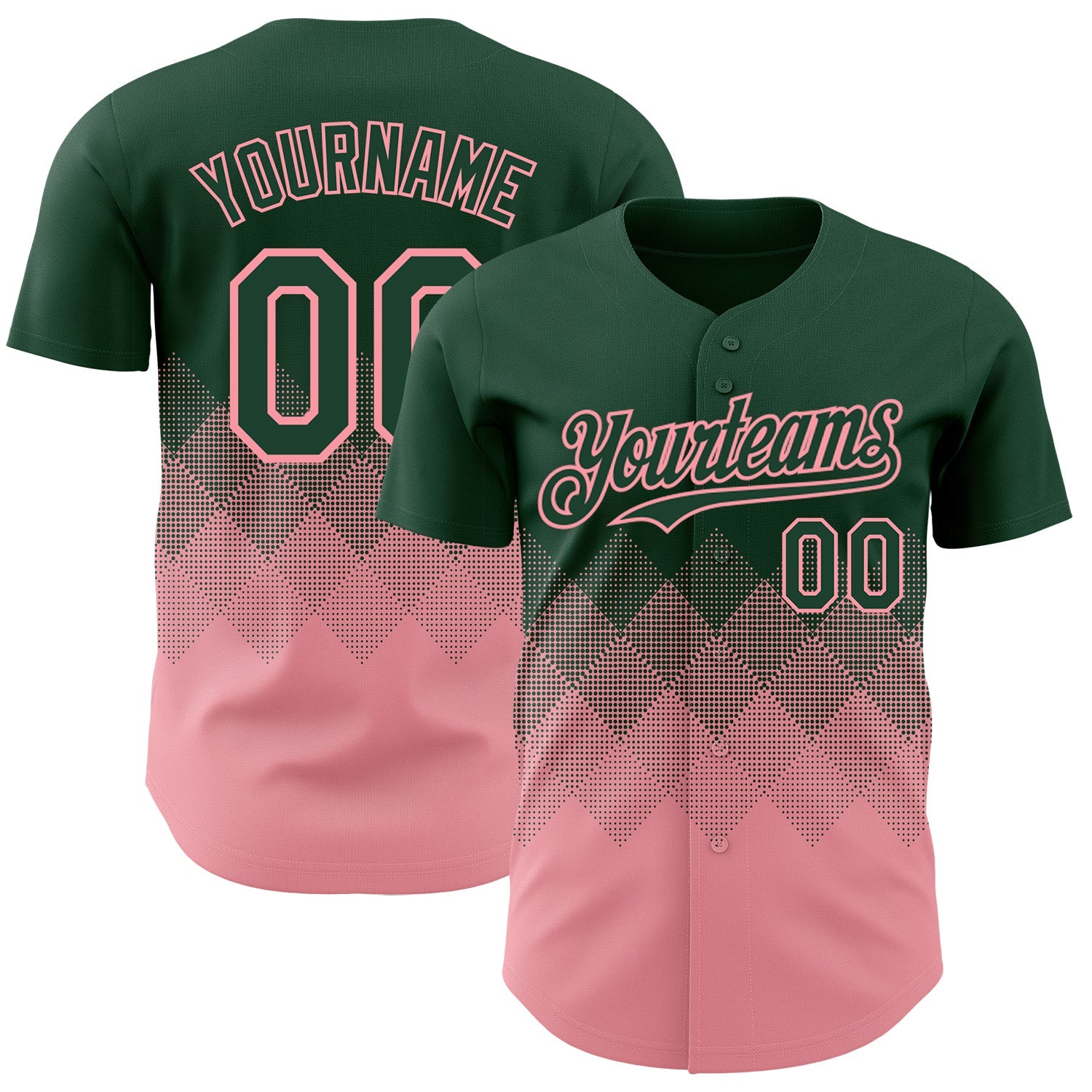 Custom Green Medium Pink 3D Gradient Square Shape Authentic Baseball Jersey - Main View
