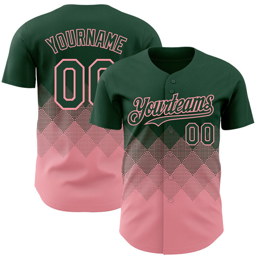Custom Green Medium Pink 3D Gradient Square Shape Authentic Baseball Jersey - Main View
