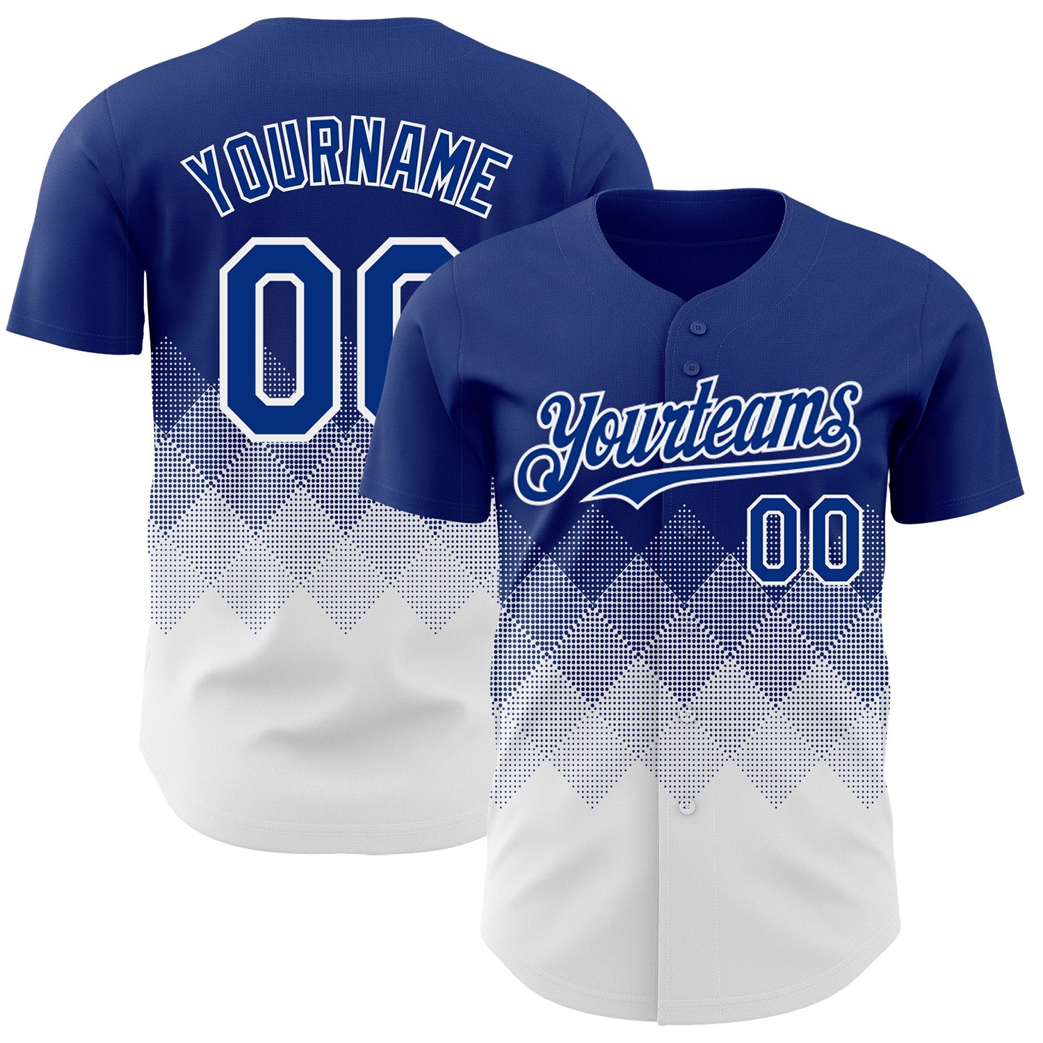 Custom Royal White 3D Gradient Square Shape Authentic Baseball Jersey - Main View