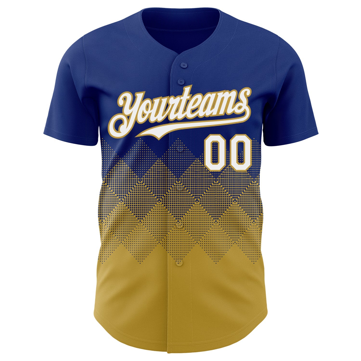 Custom Royal White-Old Gold 3D Gradient Square Shape Authentic Baseball Jersey view 2