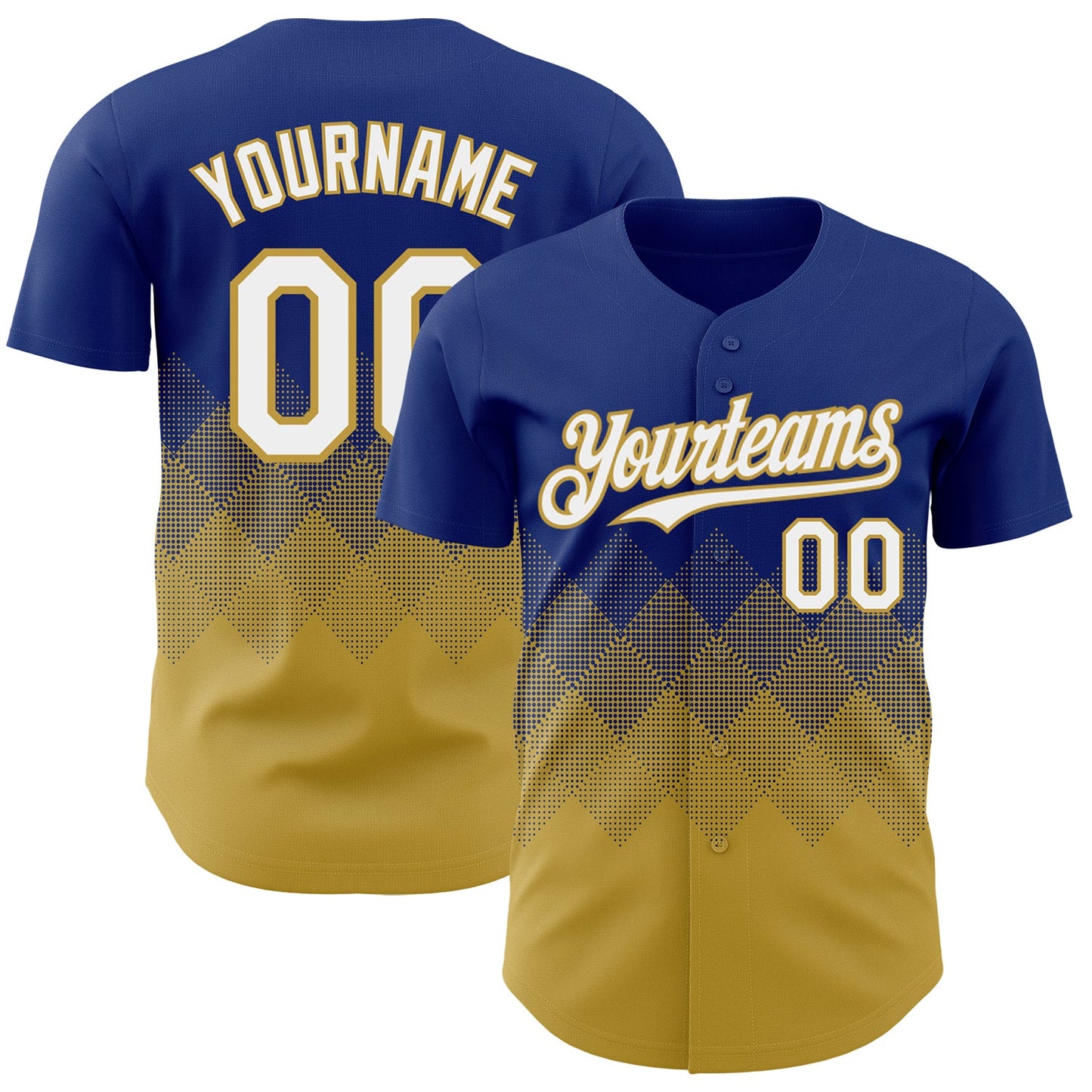 Custom Royal White-Old Gold 3D Gradient Square Shape Authentic Baseball Jersey - Main View
