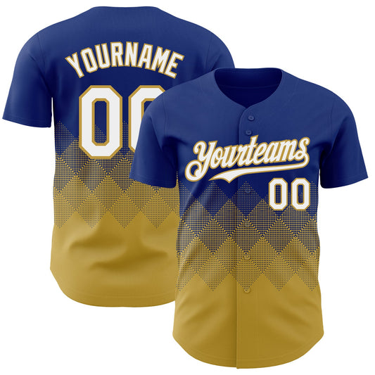 Custom Royal White-Old Gold 3D Gradient Square Shape Authentic Baseball Jersey - Main View