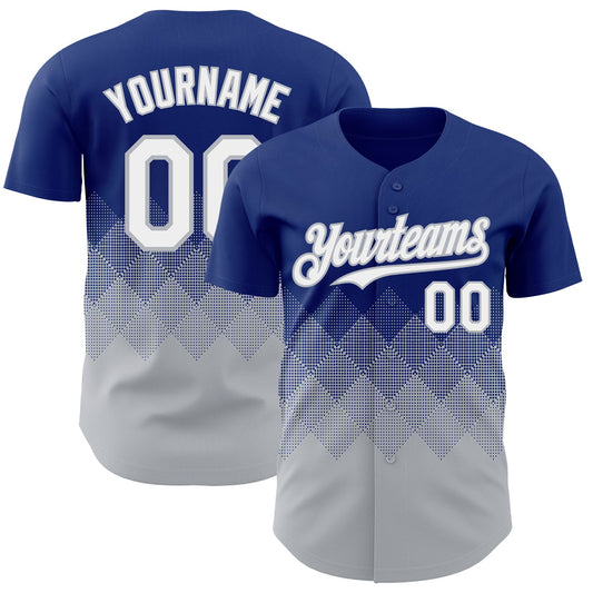 Custom Royal White-Gray 3D Gradient Square Shape Authentic Baseball Jersey - Main View