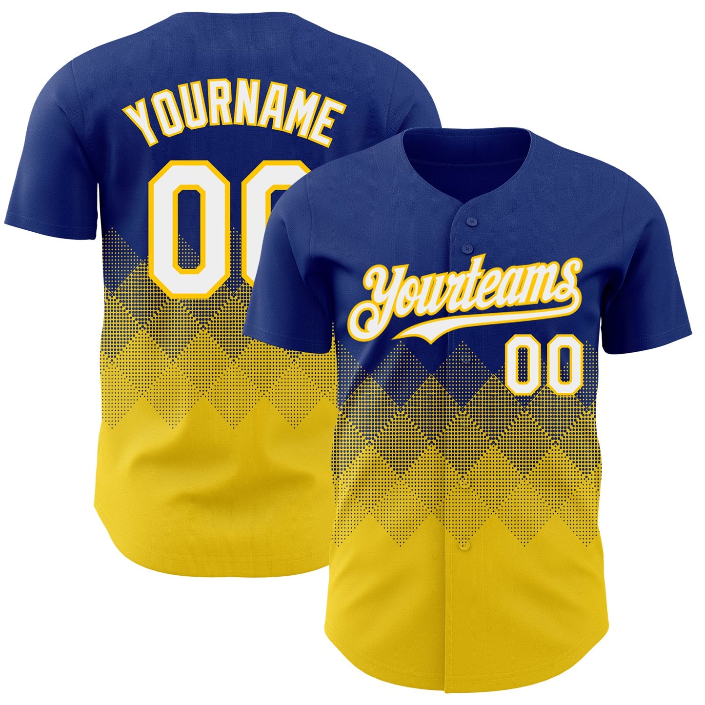 Custom Royal White-Yellow 3D Gradient Square Shape Authentic Baseball Jersey - Main View