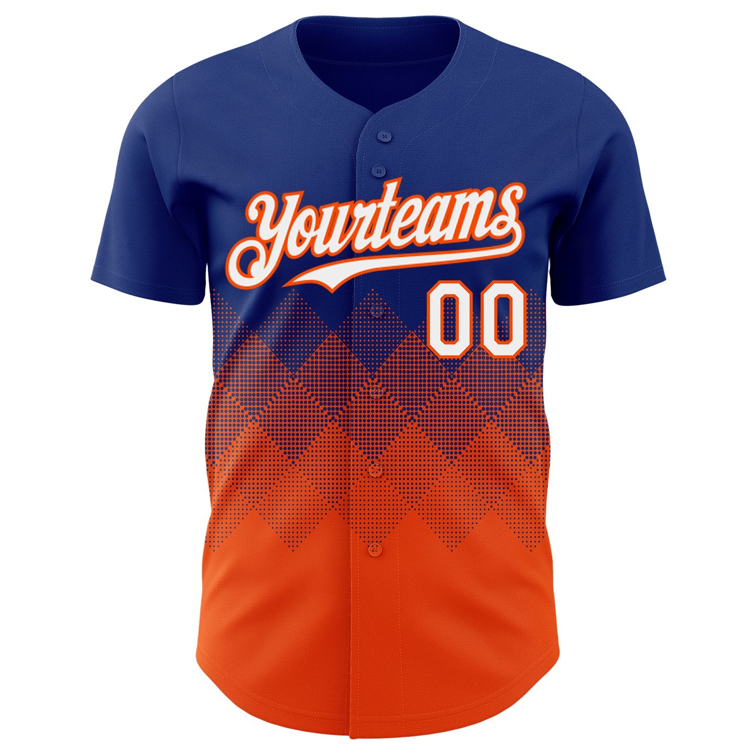 Custom Royal White-Orange 3D Gradient Square Shape Authentic Baseball Jersey view 2