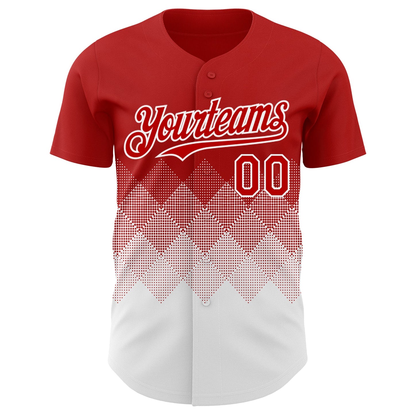 Custom Red White 3D Gradient Square Shape Authentic Baseball Jersey view 2