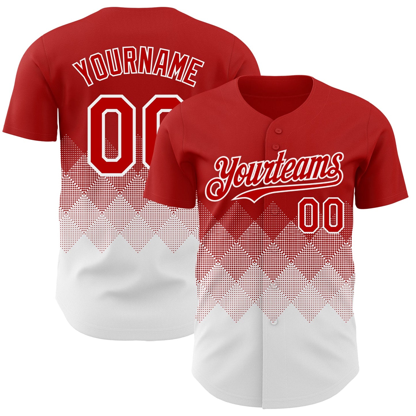 Custom Red White 3D Gradient Square Shape Authentic Baseball Jersey - Main View