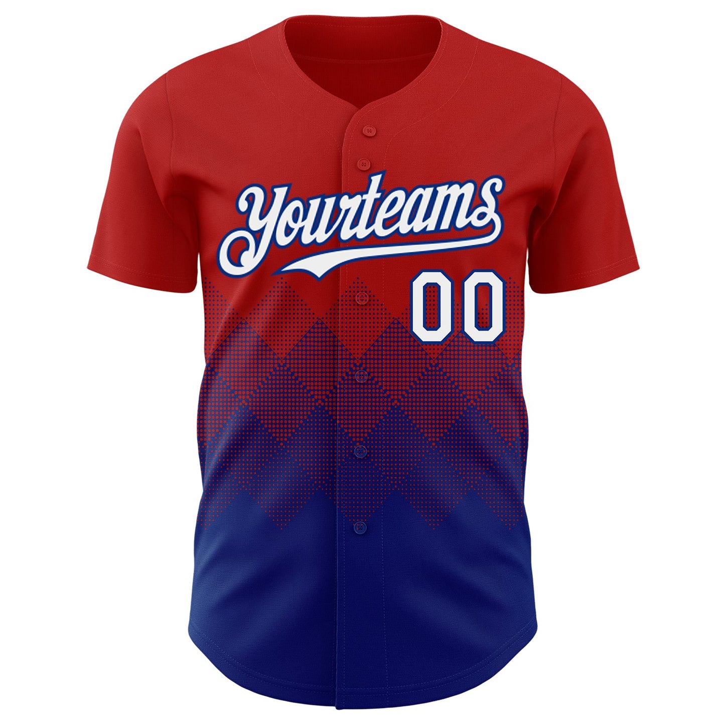 Custom Red White-Royal 3D Gradient Square Shape Authentic Baseball Jersey view 2