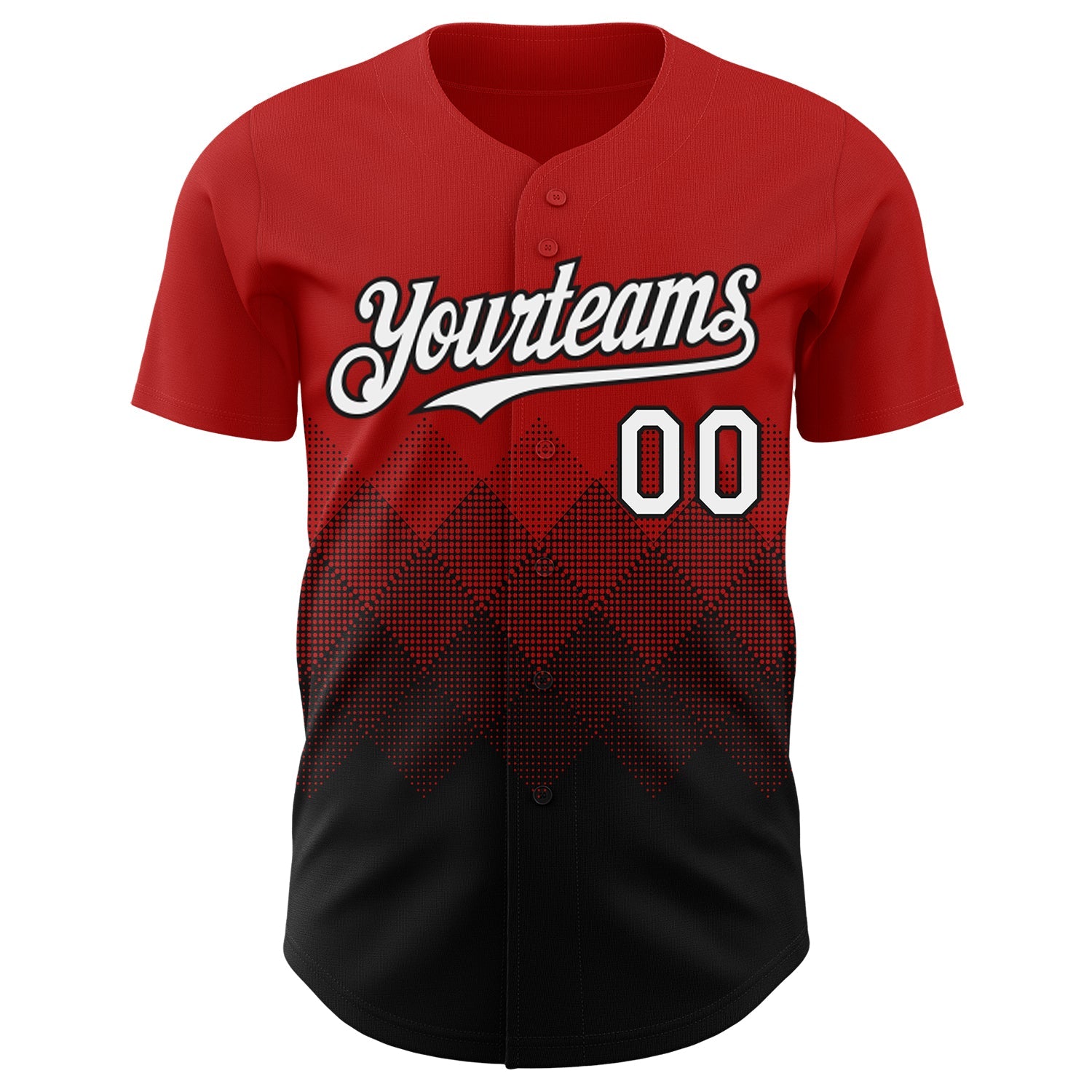 Custom Red White-Black 3D Gradient Square Shape Authentic Baseball Jersey view 2
