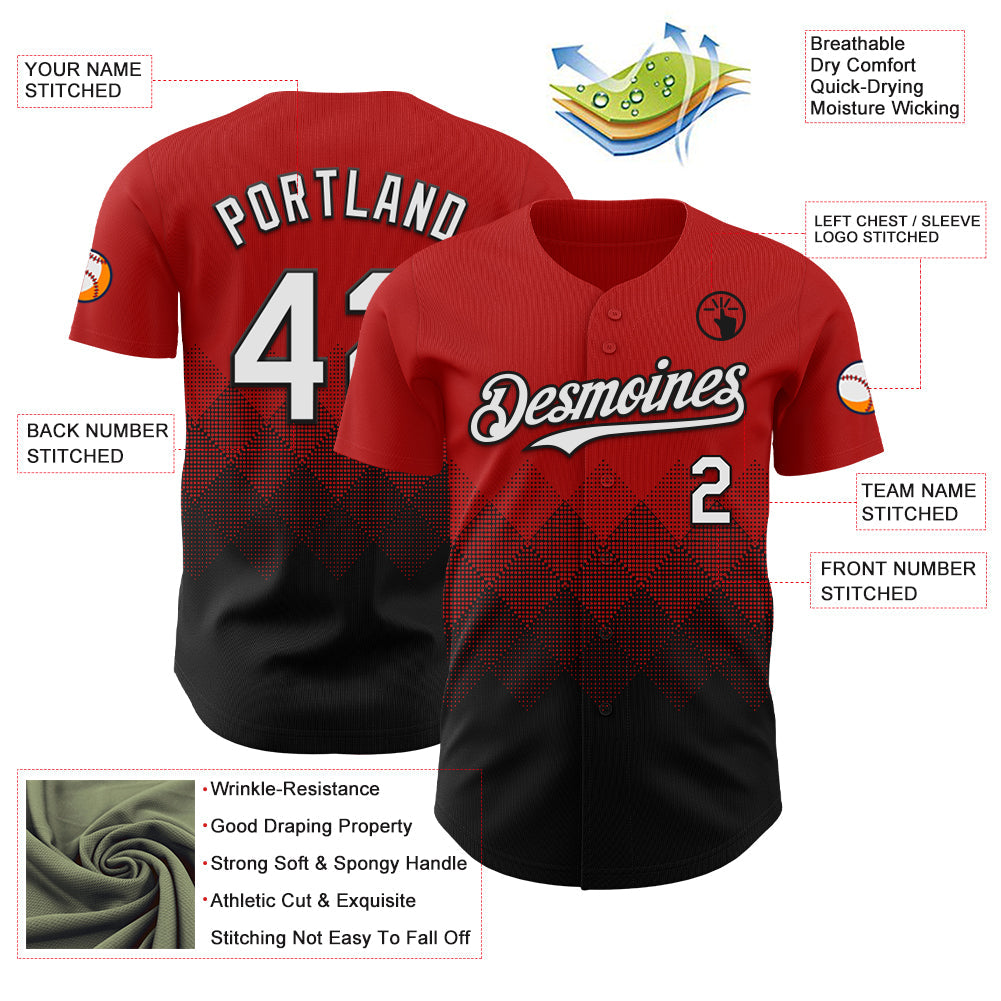 Custom Red White-Black 3D Gradient Square Shape Authentic Baseball Jersey view 3