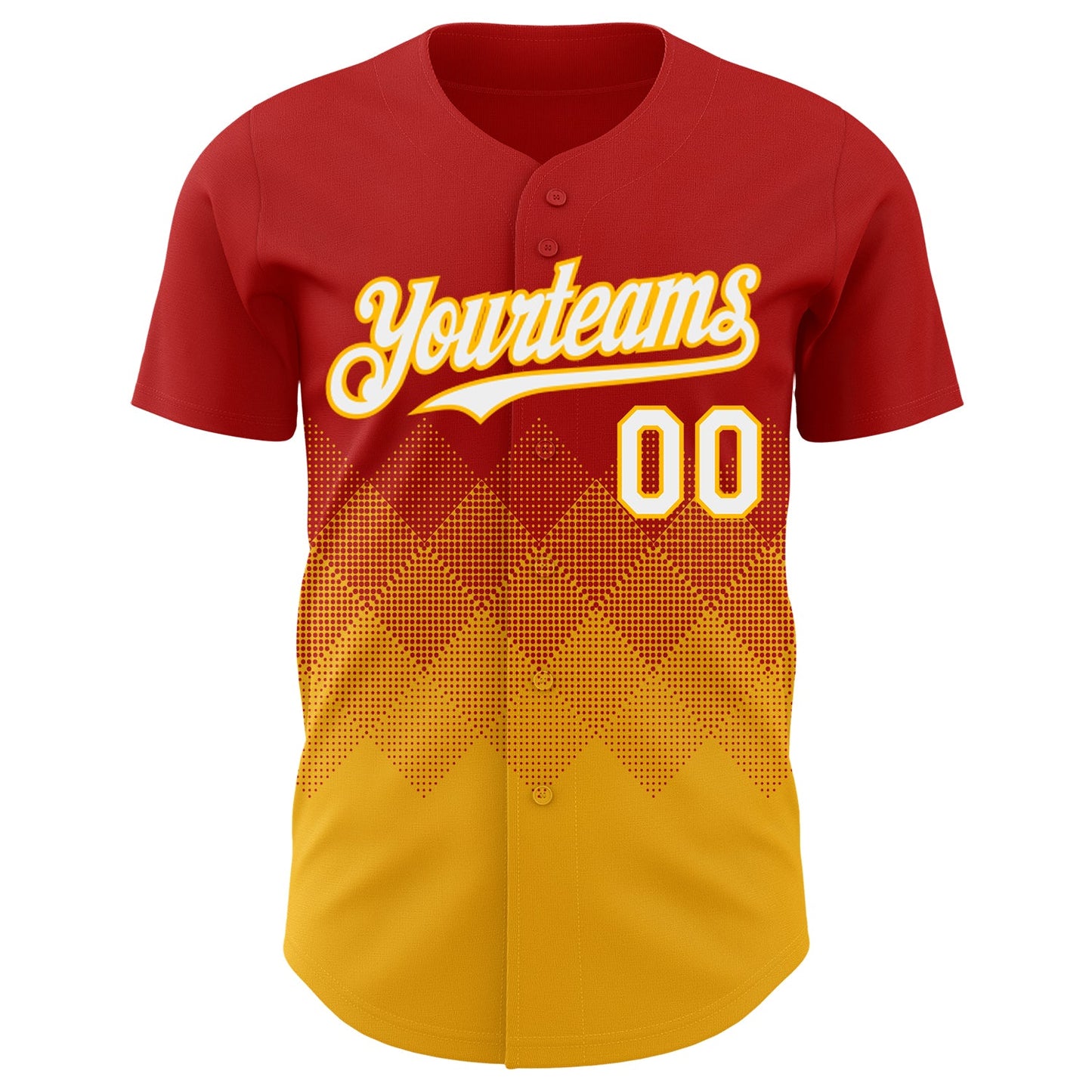 Custom Red White-Gold 3D Gradient Square Shape Authentic Baseball Jersey view 2