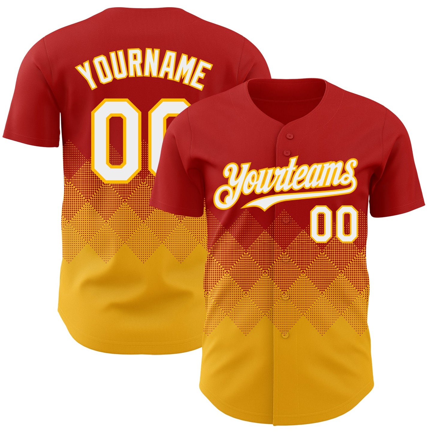Custom Red White-Gold 3D Gradient Square Shape Authentic Baseball Jersey - Main View