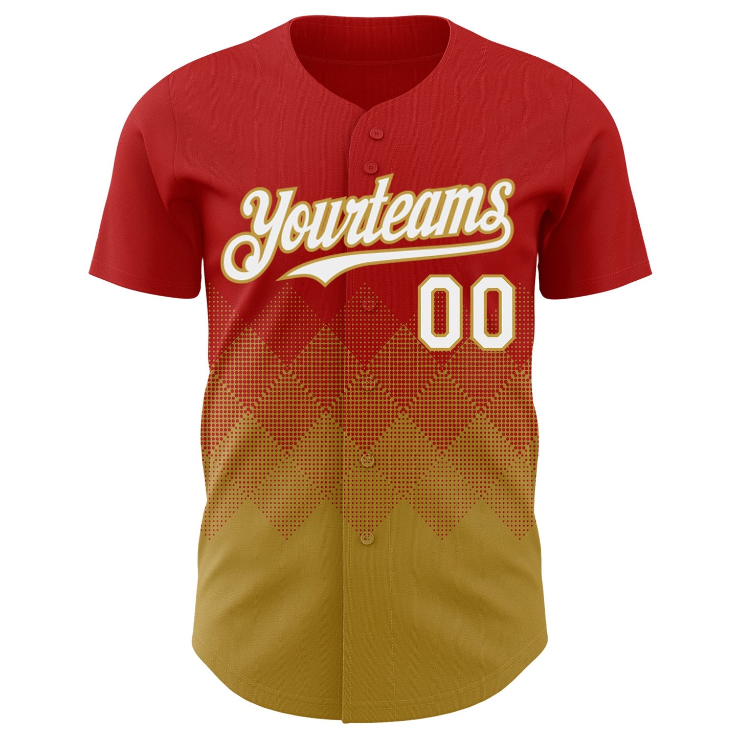 Custom Red White-Old Gold 3D Gradient Square Shape Authentic Baseball Jersey view 2