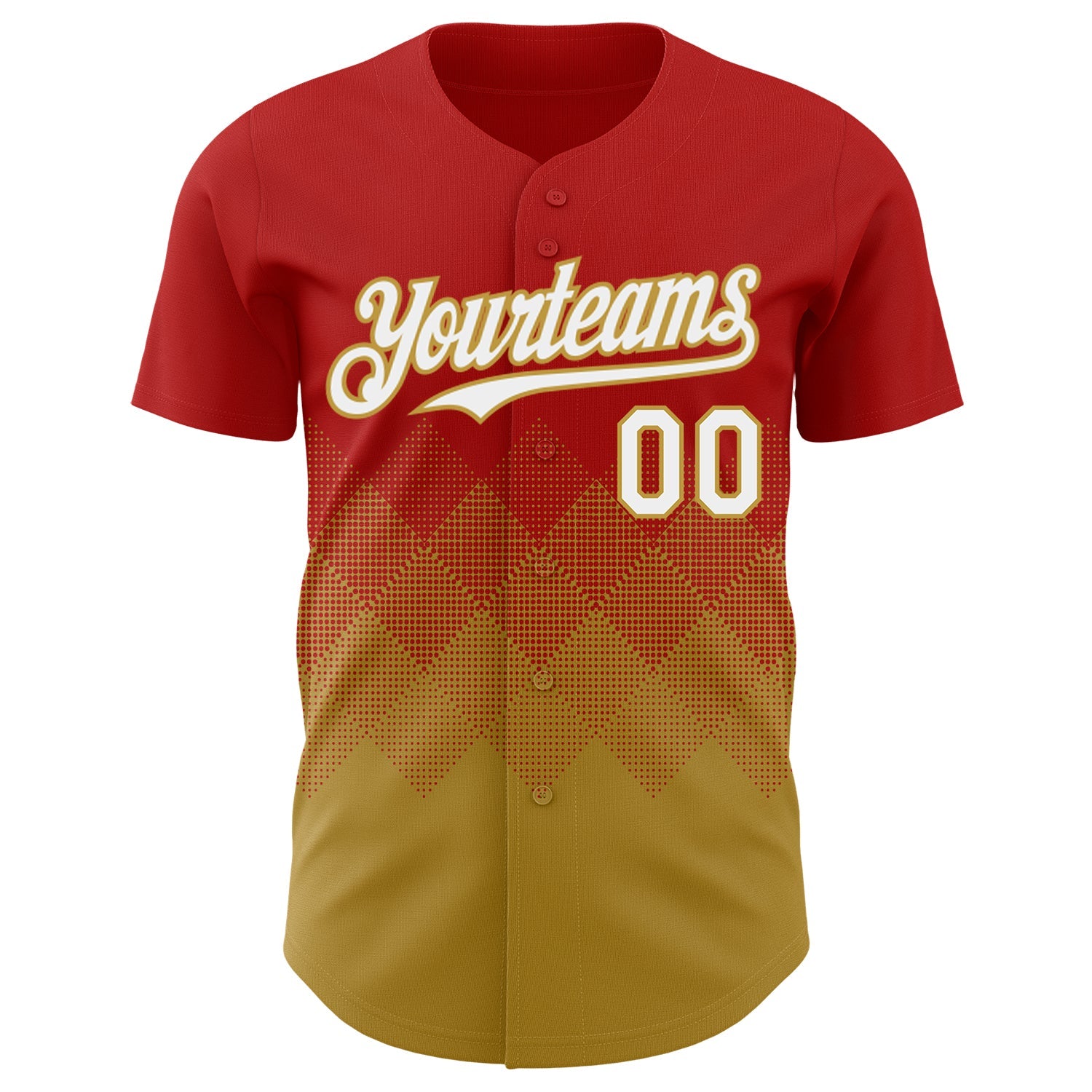 Custom Red White-Old Gold 3D Gradient Square Shape Authentic Baseball Jersey view 2