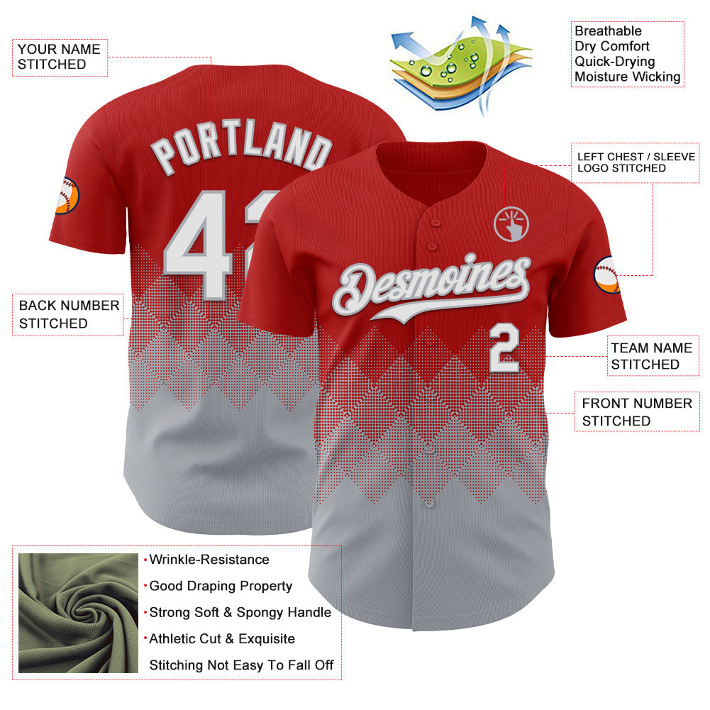 Custom Red White-Gray 3D Gradient Square Shape Authentic Baseball Jersey view 3