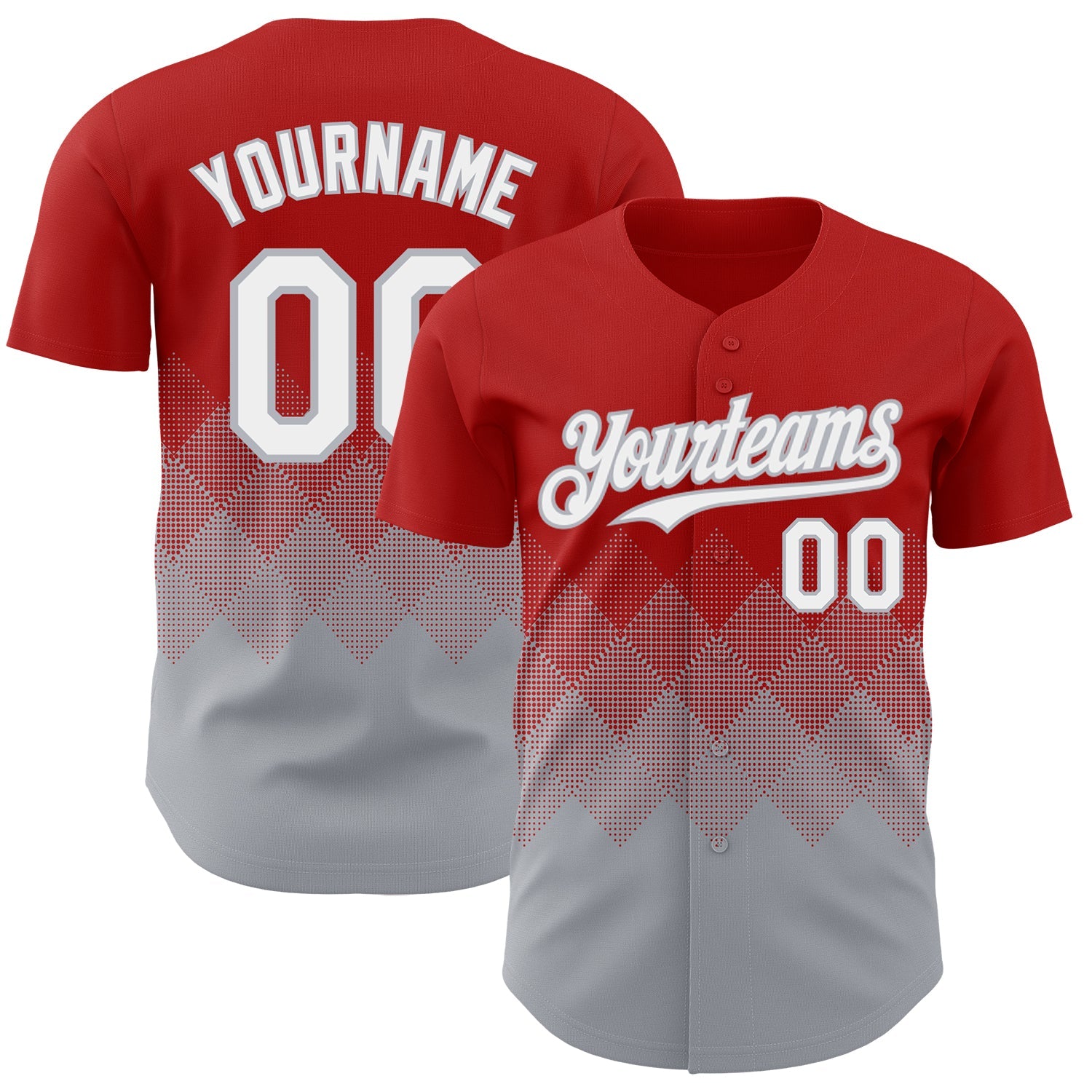 Custom Red White-Gray 3D Gradient Square Shape Authentic Baseball Jersey - Main View