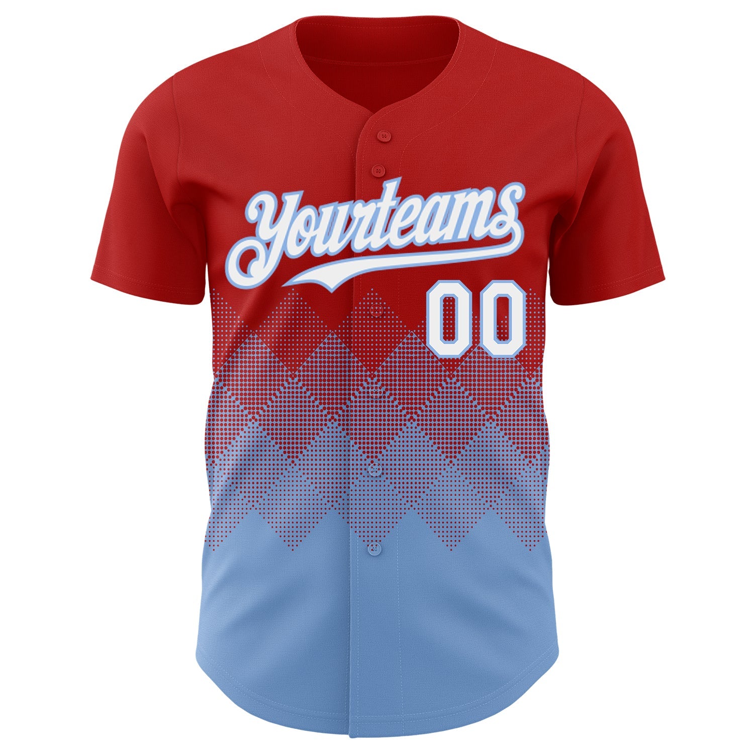 Custom Red White-Light Blue 3D Gradient Square Shape Authentic Baseball Jersey view 2