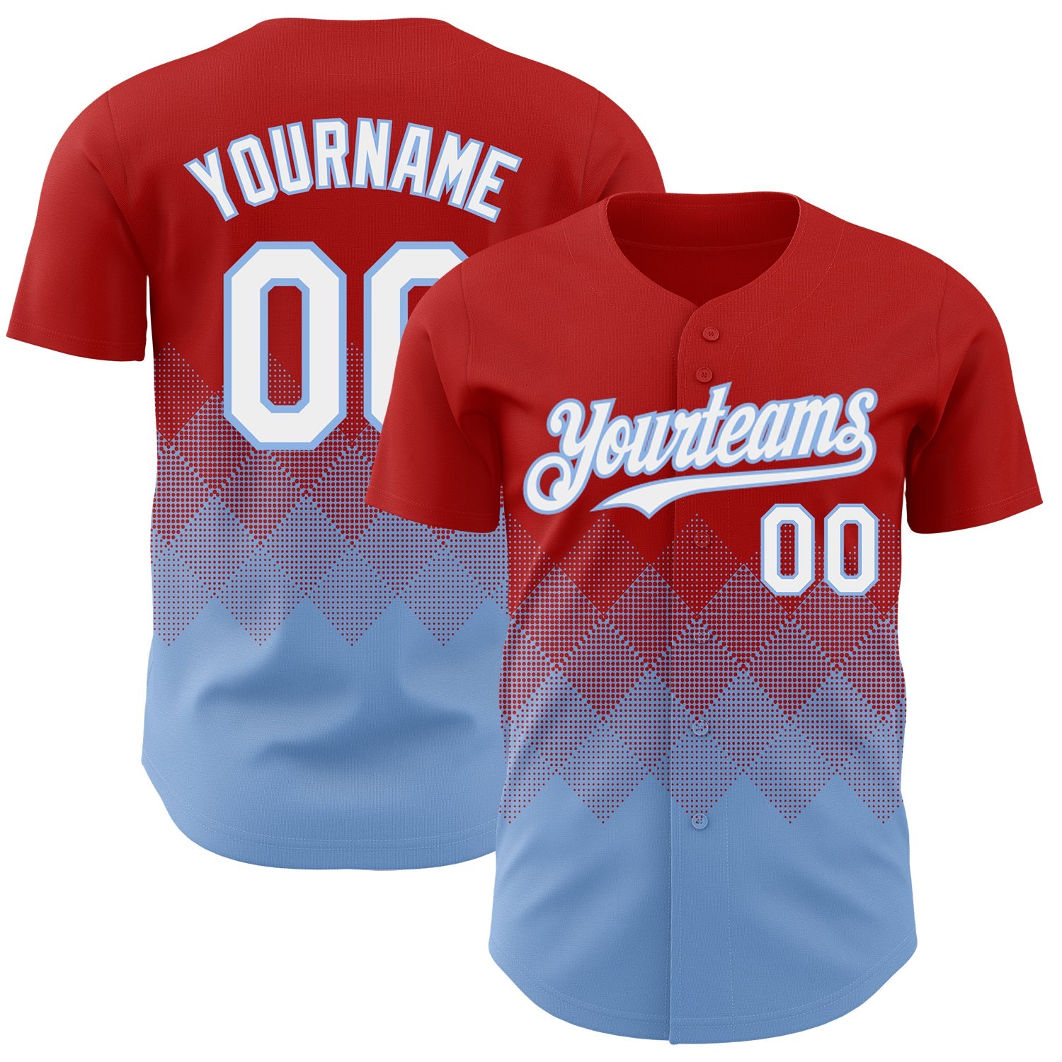 Custom Red White-Light Blue 3D Gradient Square Shape Authentic Baseball Jersey - Main View