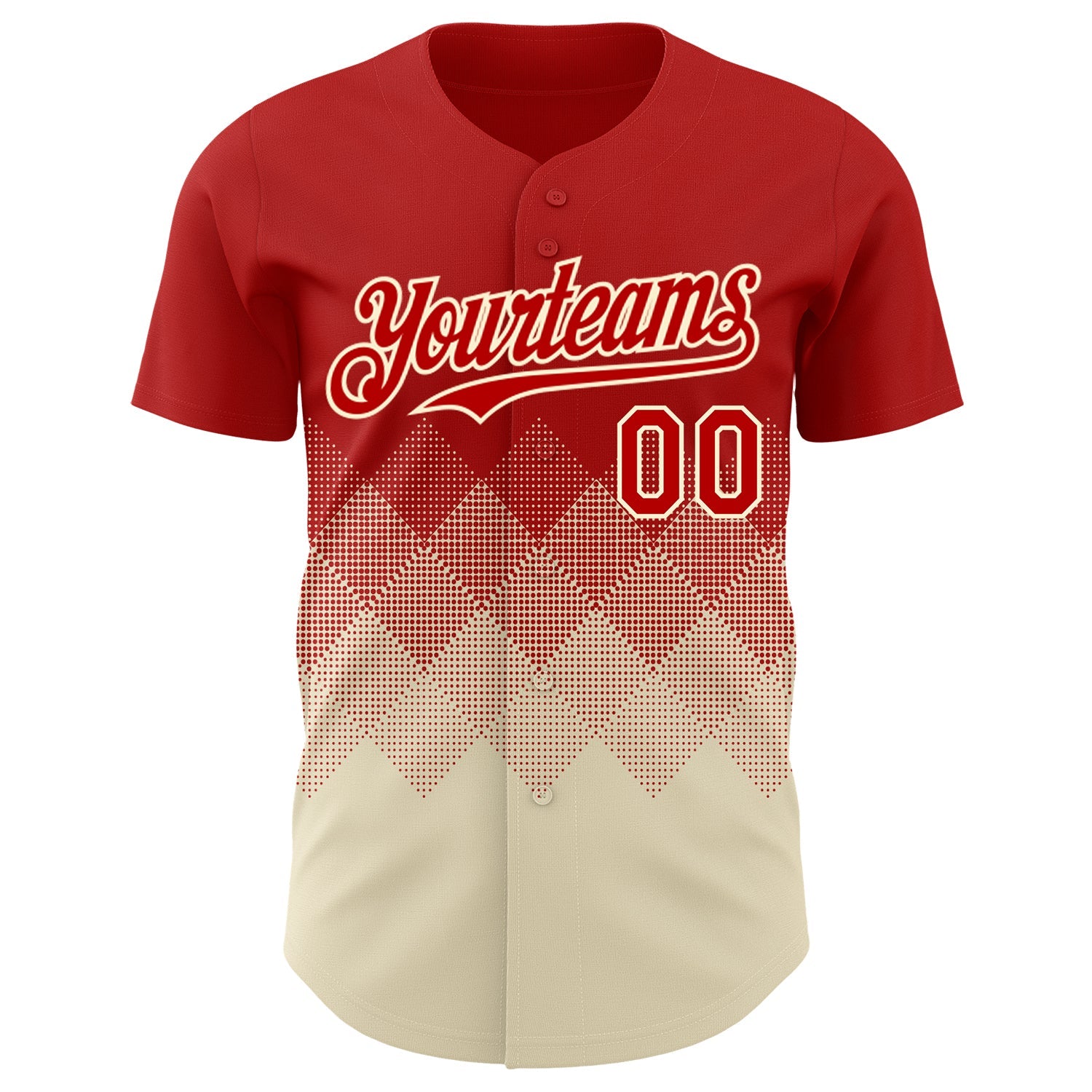 Custom Red Cream 3D Gradient Square Shape Authentic Baseball Jersey view 2