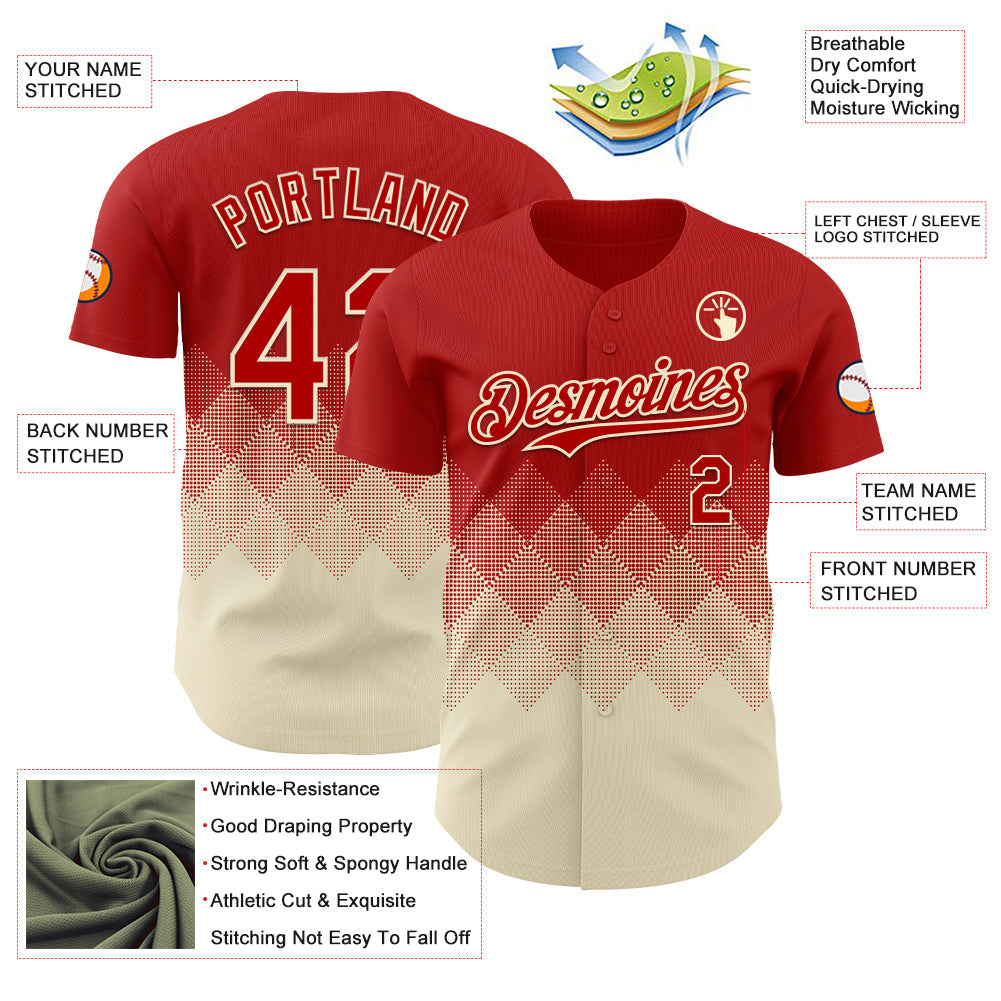 Custom Red Cream 3D Gradient Square Shape Authentic Baseball Jersey view 3