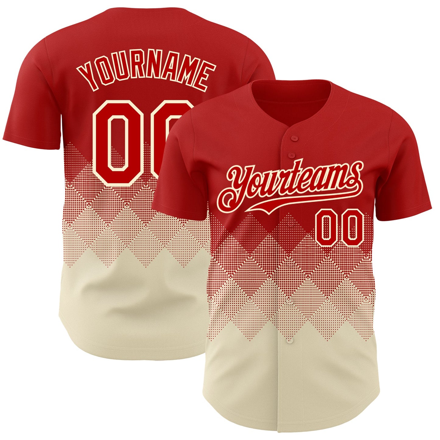 Custom Red Cream 3D Gradient Square Shape Authentic Baseball Jersey - Main View
