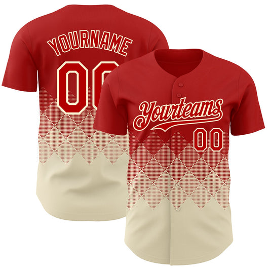 Custom Red Cream 3D Gradient Square Shape Authentic Baseball Jersey - Main View