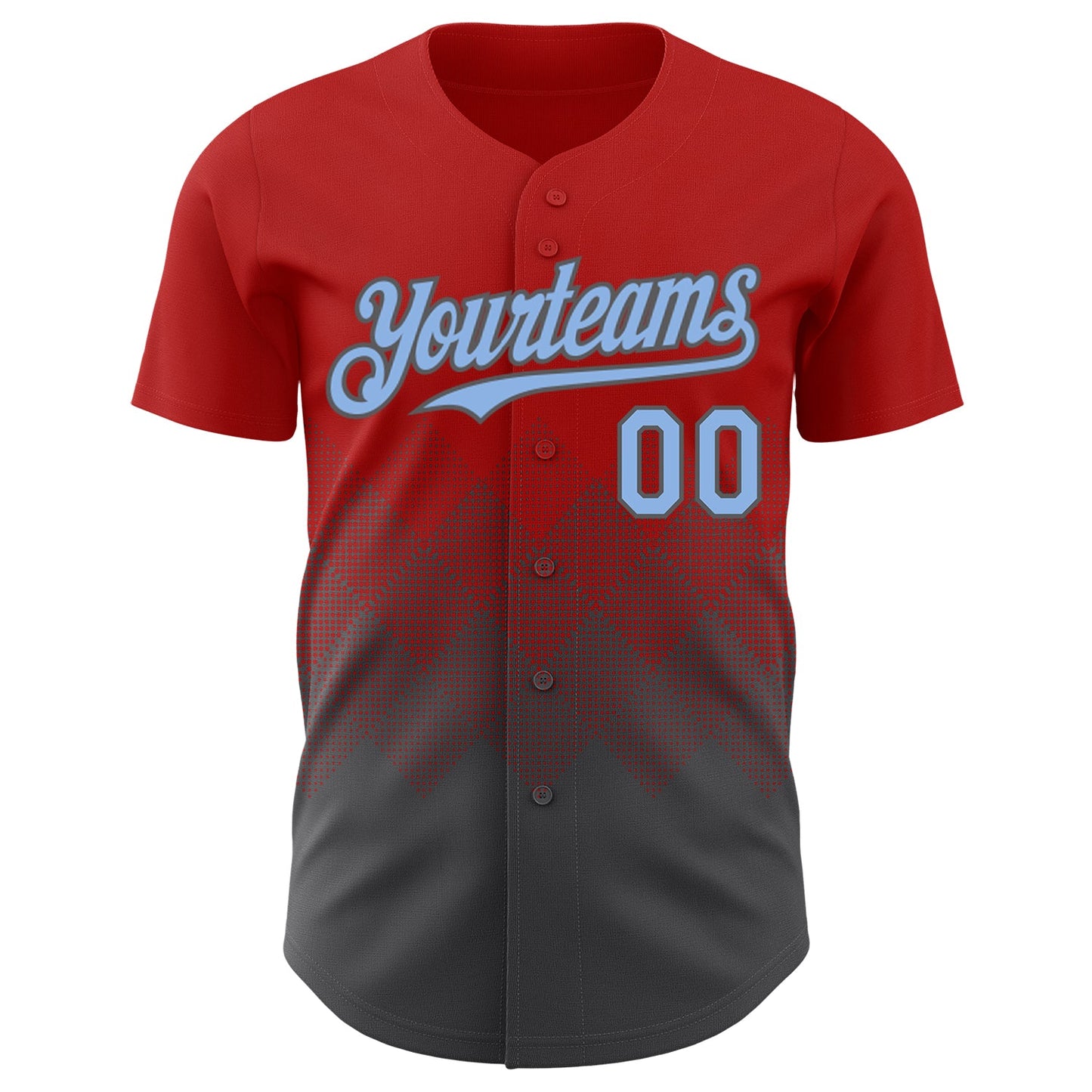 Custom Red Light Blue-Steel Gray 3D Gradient Square Shape Authentic Baseball Jersey view 2