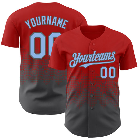 Custom Red Light Blue-Steel Gray 3D Gradient Square Shape Authentic Baseball Jersey - Main View