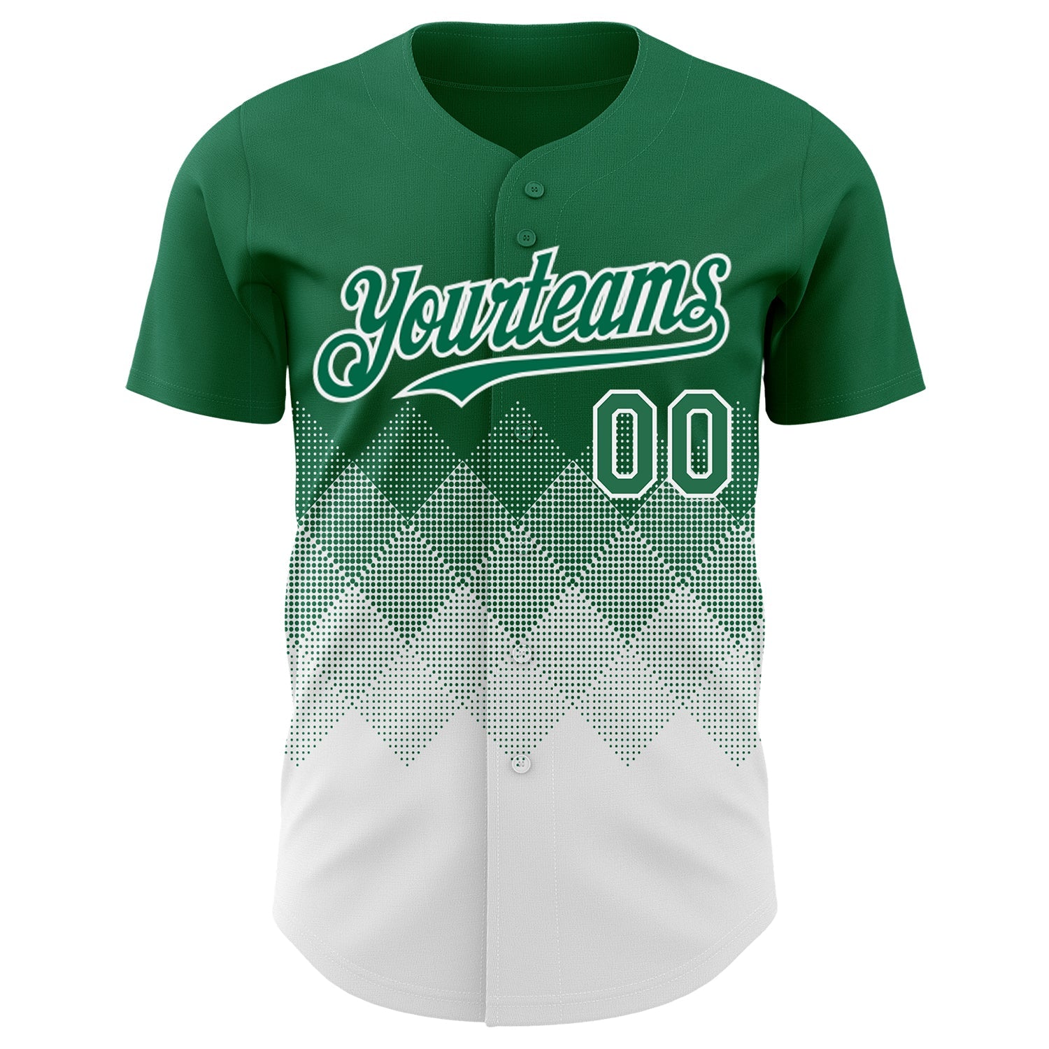 Custom Kelly Green White 3D Gradient Square Shape Authentic Baseball Jersey view 2