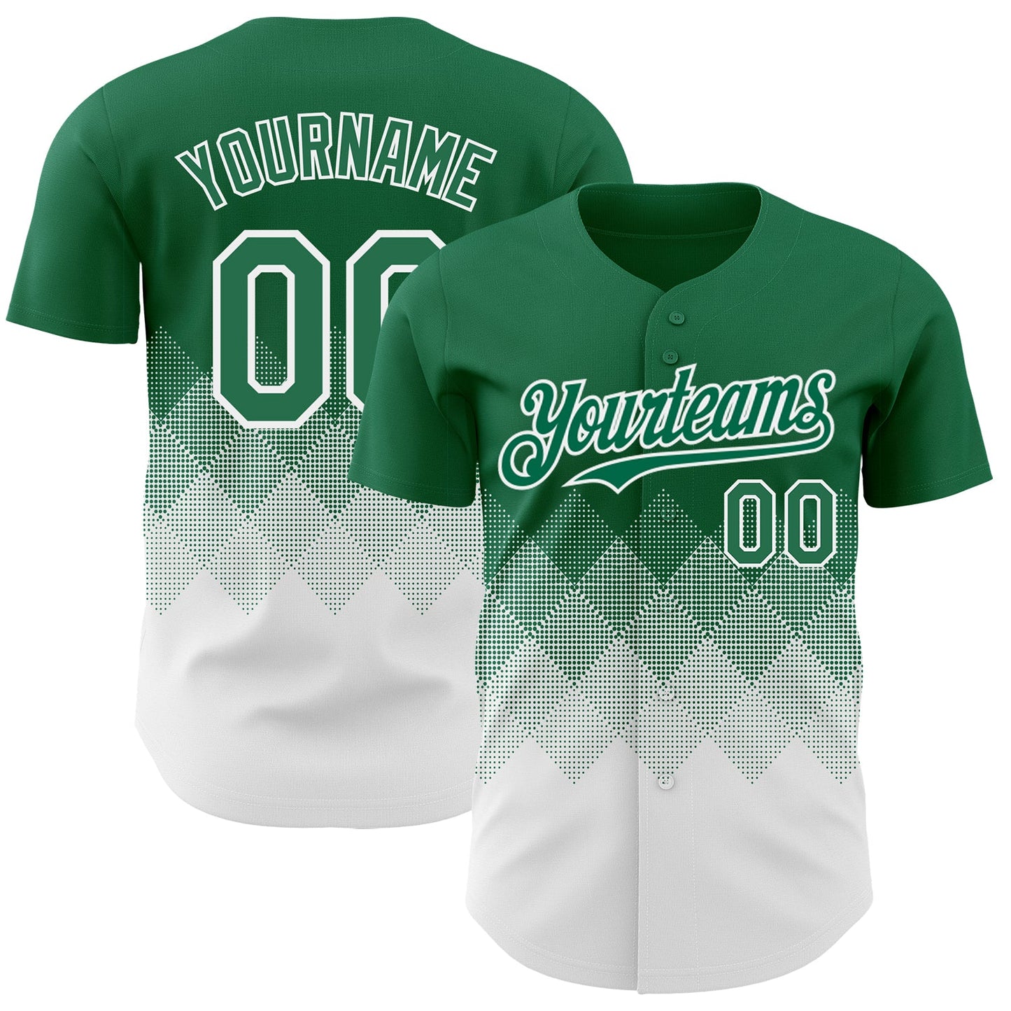 Custom Kelly Green White 3D Gradient Square Shape Authentic Baseball Jersey - Main View