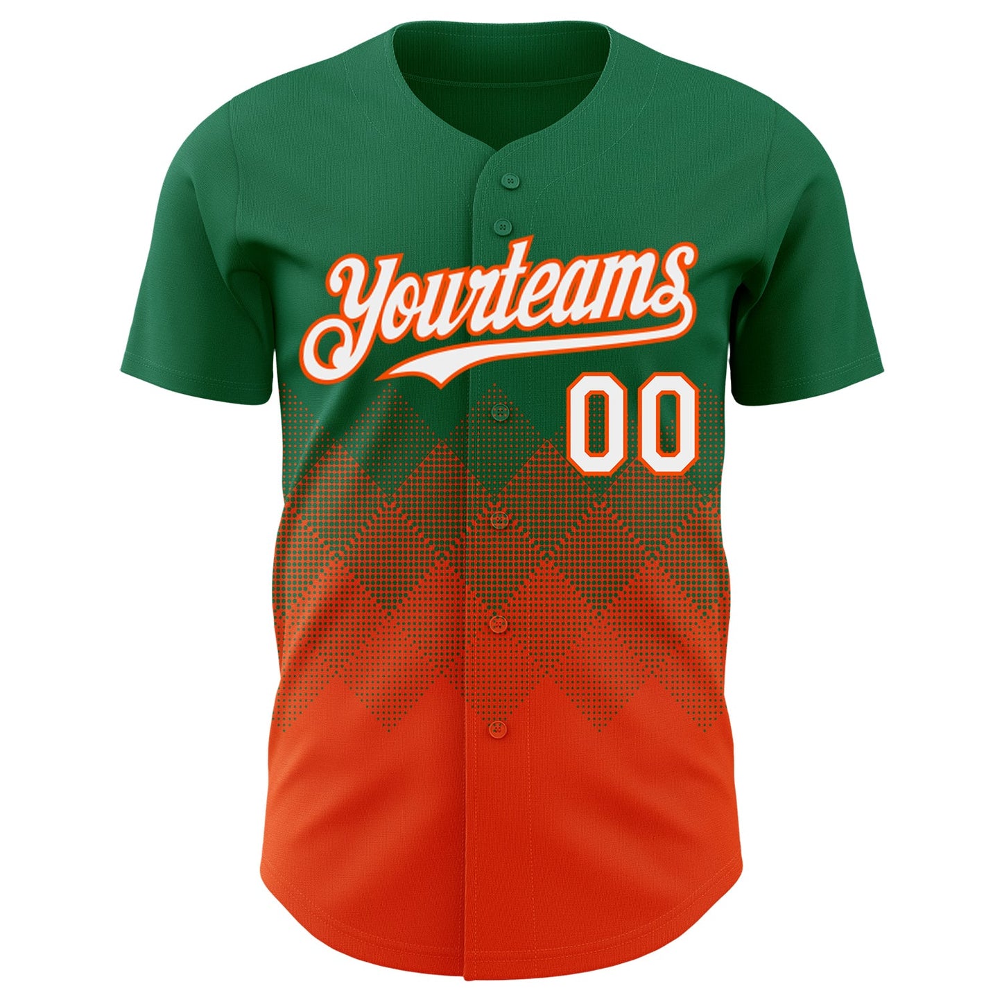 Custom Kelly Green White-Orange 3D Gradient Square Shape Authentic Baseball Jersey view 2