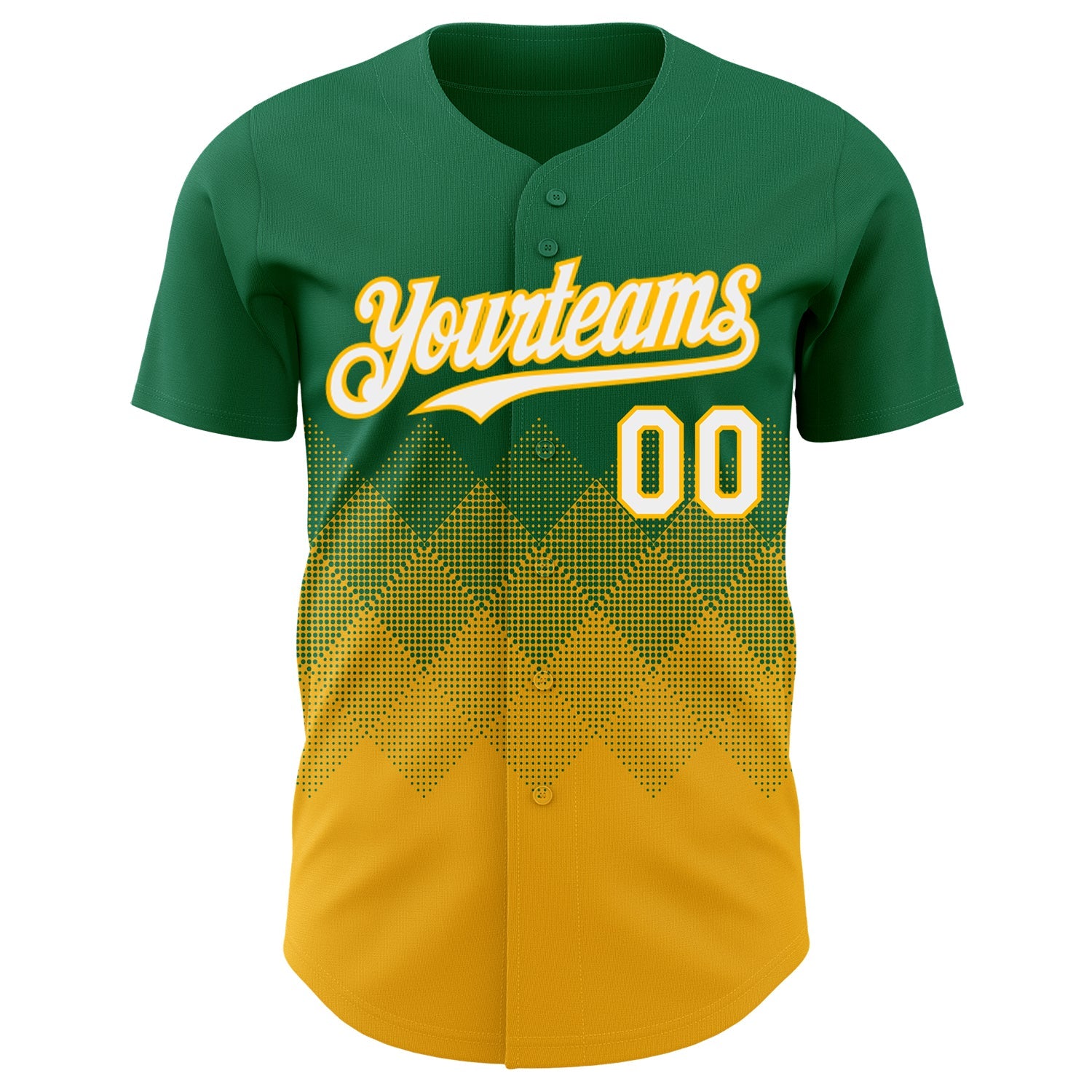 Custom Kelly Green White-Gold 3D Gradient Square Shape Authentic Baseball Jersey view 2