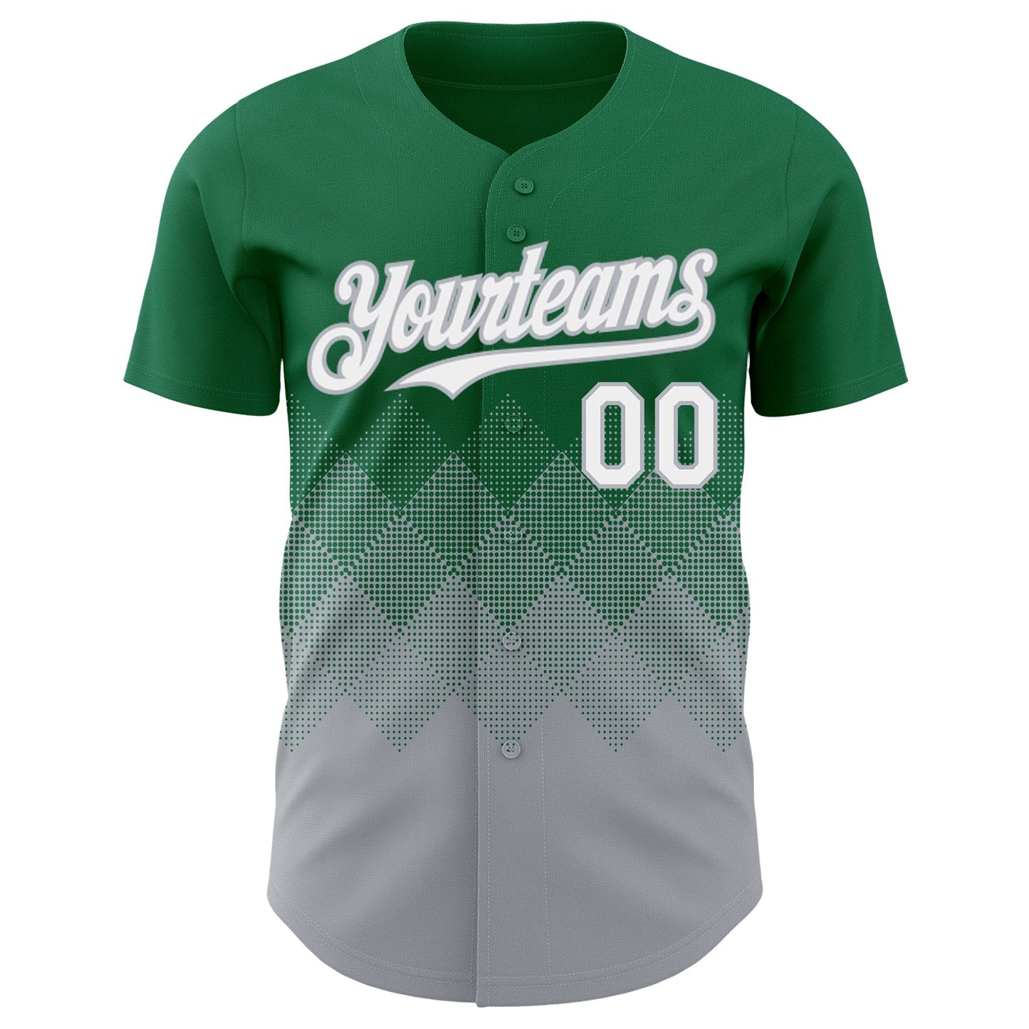 Custom Kelly Green White-Gray 3D Gradient Square Shape Authentic Baseball Jersey view 2