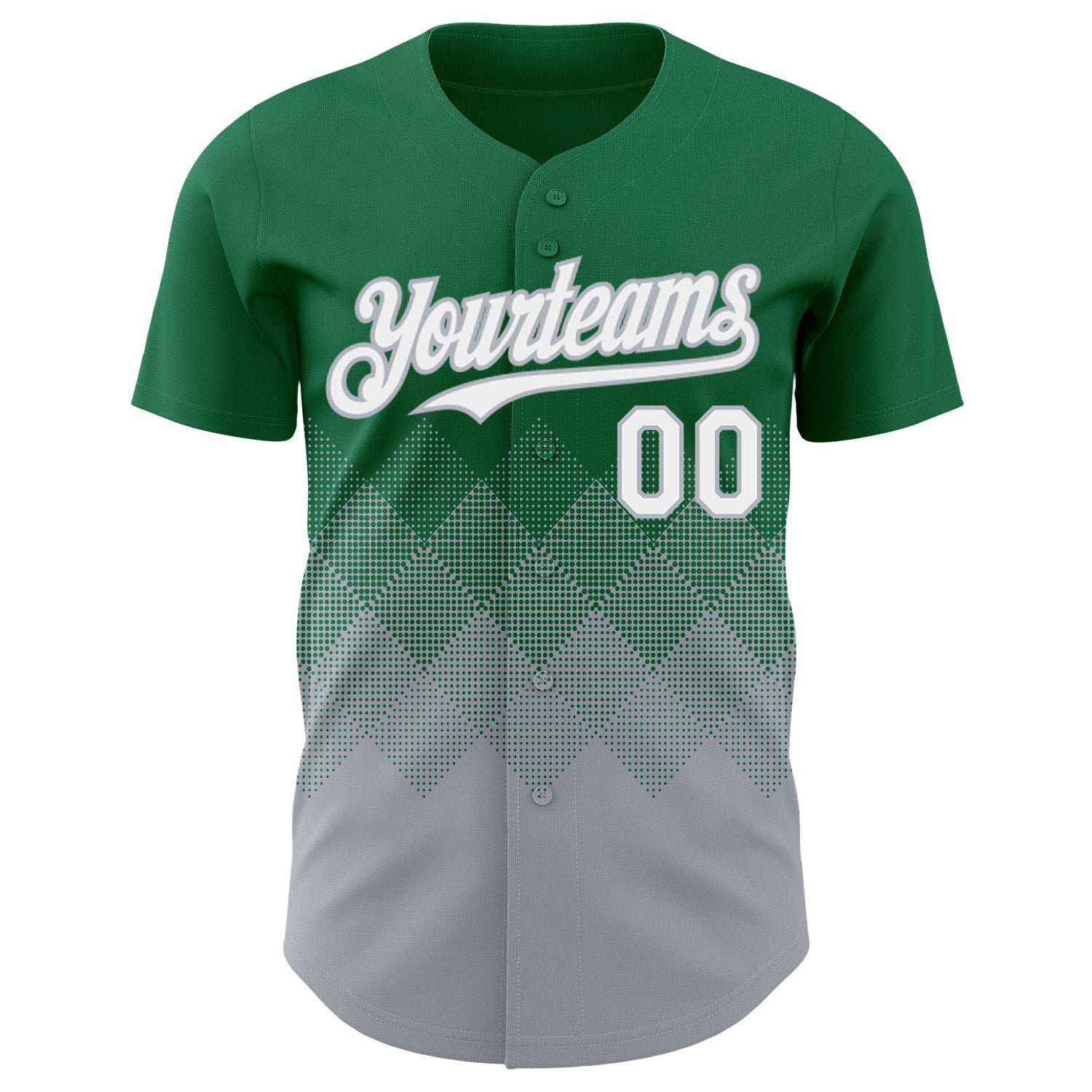 Custom Kelly Green White-Gray 3D Gradient Square Shape Authentic Baseball Jersey view 2