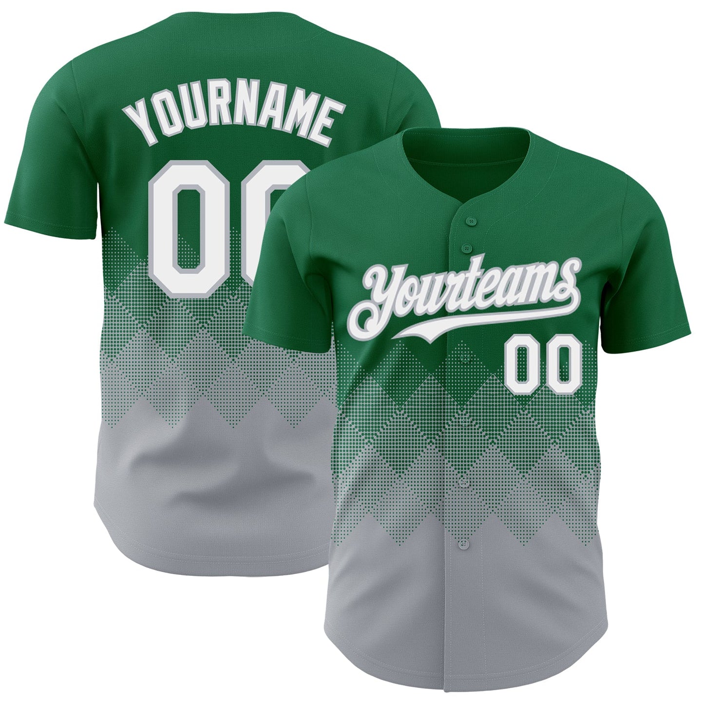 Custom Kelly Green White-Gray 3D Gradient Square Shape Authentic Baseball Jersey - Main View