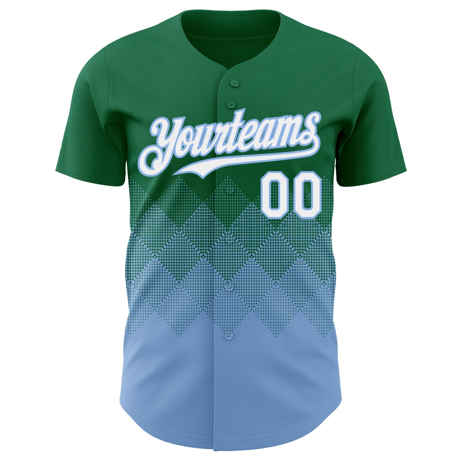 Custom Kelly Green White-Light Blue 3D Gradient Square Shape Authentic Baseball Jersey view 2