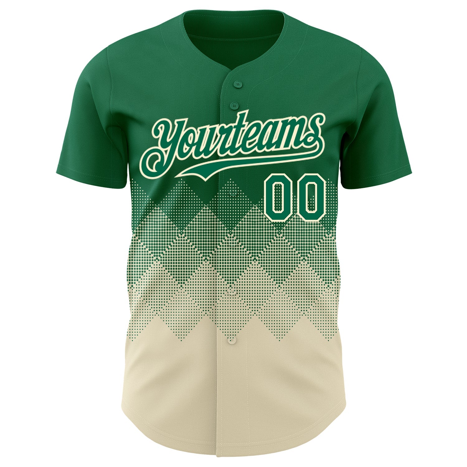 Custom Kelly Green Cream 3D Gradient Square Shape Authentic Baseball Jersey view 2
