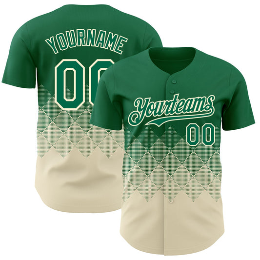 Custom Kelly Green Cream 3D Gradient Square Shape Authentic Baseball Jersey - Main View
