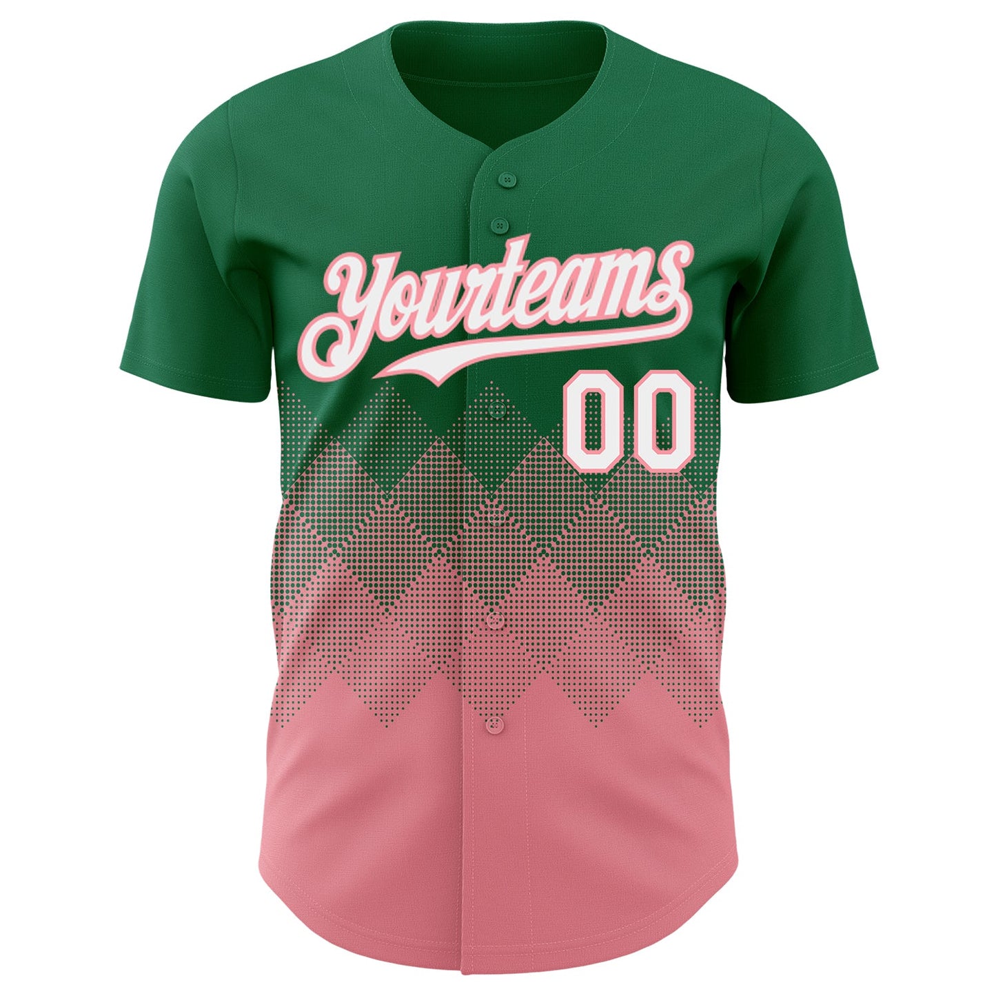Custom Kelly Green White-Medium Pink 3D Gradient Square Shape Authentic Baseball Jersey view 2
