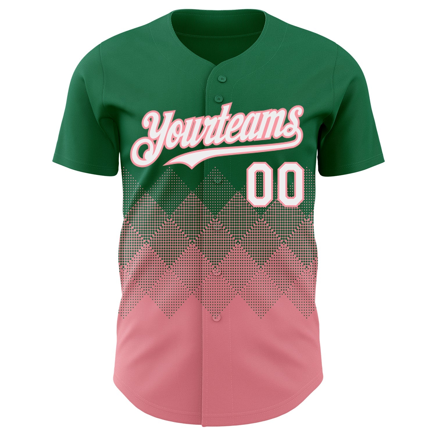 Custom Kelly Green White-Medium Pink 3D Gradient Square Shape Authentic Baseball Jersey view 2